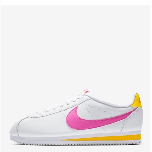 nike cortez pink and yellow